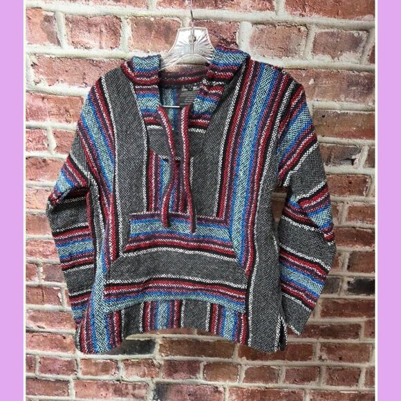 Hydration Nation Baja Hoodie S | Mexican Artisan Red Blue Boho Surf Festival Y2K - Picture 1 of 5